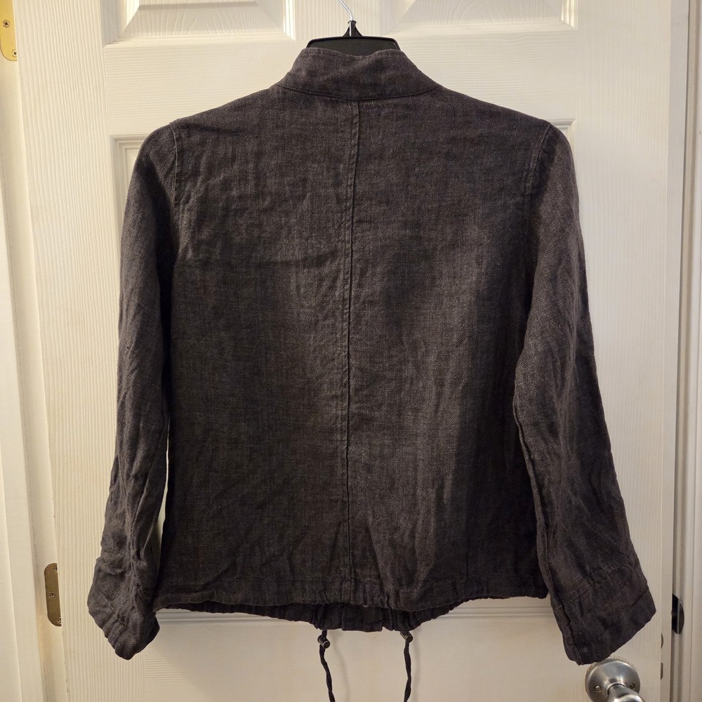 C & C California sz M 100% linen charcoal button up utility jacket lightweight - Picture 6 of 11